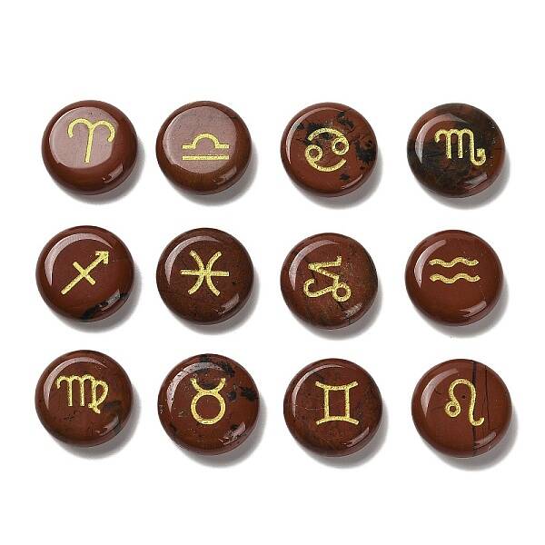 12 Constellation Natural Red Jasper Cabochons Set