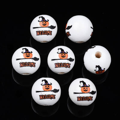 Halloween Printed Natural Wood Beads