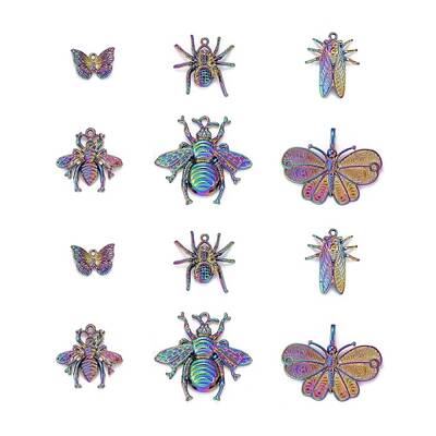12Pcs 6 Style Insects Themed Alloy Pendants