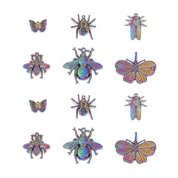 12Pcs 6 Style Insects Themed Alloy Pendants