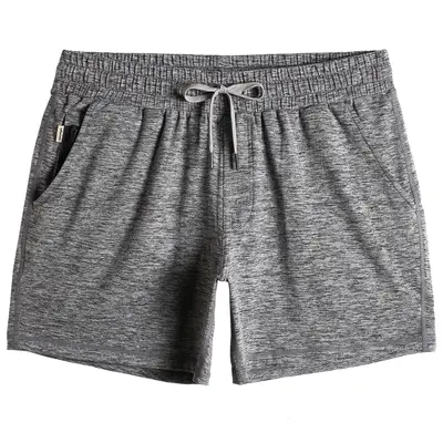 5.5 Inch Workout Stretch Shorts - Gray Spandex Mesh Pockets Elastic Waistband Drawcord Zipper Pocket Summer Fitness Gear