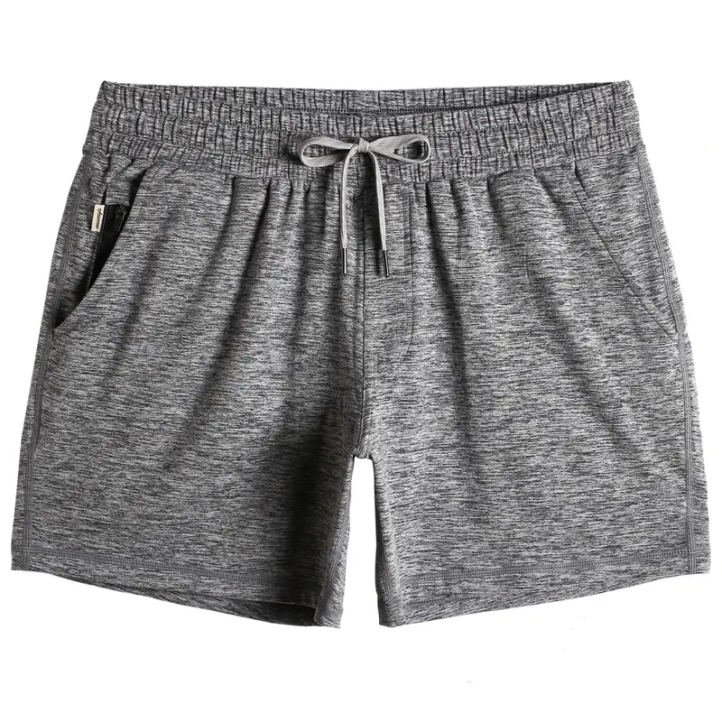 5.5 Inch Workout Stretch Shorts - Gray Spandex Mesh Pockets Elastic Waistband Drawcord Zipper Pocket Summer Fitness Gear