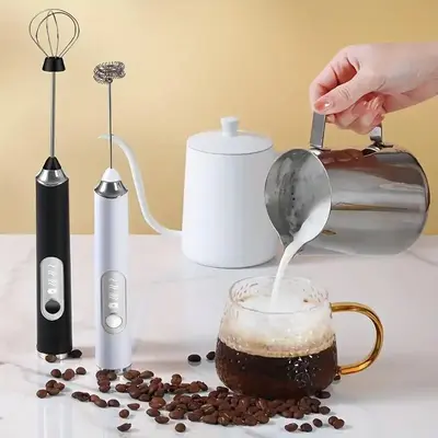 Rechargeable Handheld Electric Milk Frother, 3-Speed Adjustable Handheld Milk Frother with 2 Stainless Steel Egg Beater, Kitc...