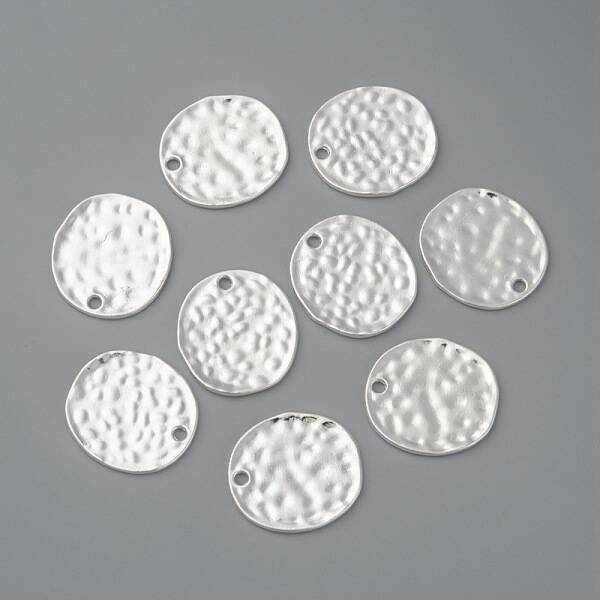 Alloy Blank Flat Round Hammered Pendants
