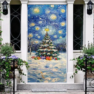 Abstract Starry Sky Xmas Tree Christmas Door Cover - Aperturee
