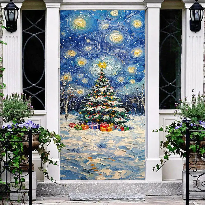 Abstract Starry Sky Xmas Tree Christmas Door Cover - Aperturee
