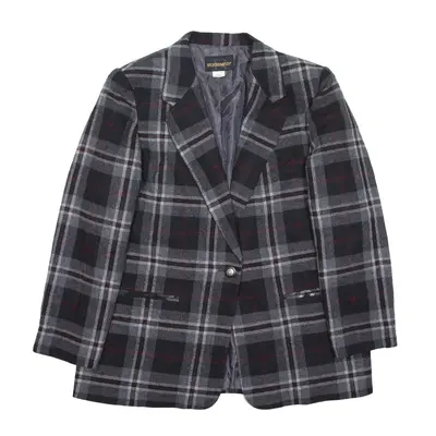 REQUIREMENTS Blazer Jacket Grey Wool 90s Check Womens L