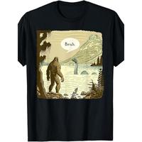 1 unique Bigfoot and Lochnes Monster print men's t-shirt, 100% cotton fabric, crew neck, short sleeves, formal wear, casual w...