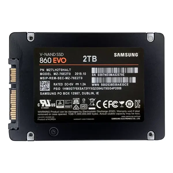 MZ-76E2T0B Samsung 860 EVO Series 2TB 2.5-inch 6GB/s SATA 2GB Cache V-NAND 3bit MLC Solid State Drive