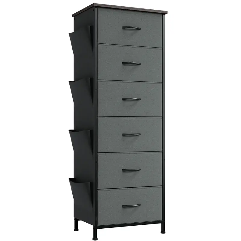 Somdot Tall Dresser for Bedroom with Side Pockets, 3/4/5/6 Drawer Storage Organizer Chest of Drawers with Fabric Bins for Clo...