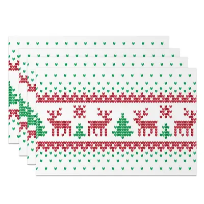 Aperturee Christmas Elk Tree Pixel Pattern Set Of 4 Placemats, 14x12 Inch, 15.8 USD, NYWH00415-S, placemats