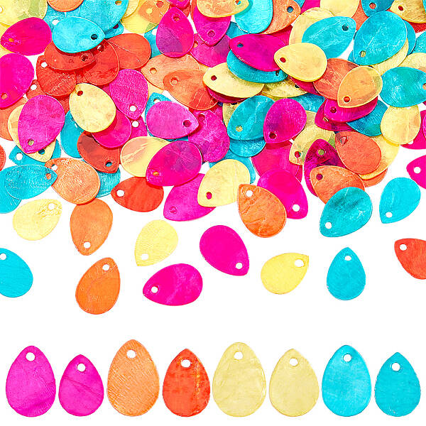 160Pcs 8 Styles Spray Painted Natural Capiz Shell Charms