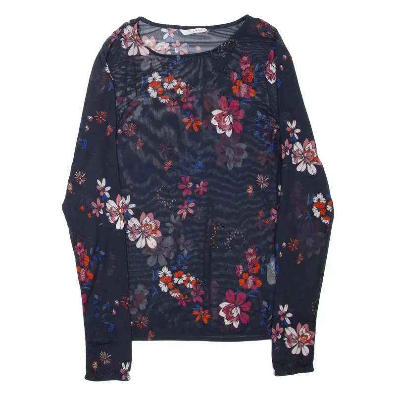 CAMAIEU Sheer Womens Printed Top Blue Long Sleeve Floral M