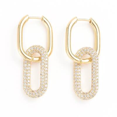 Brass Micro Pave Cubic Zirconia Huggie Hoop Earrings