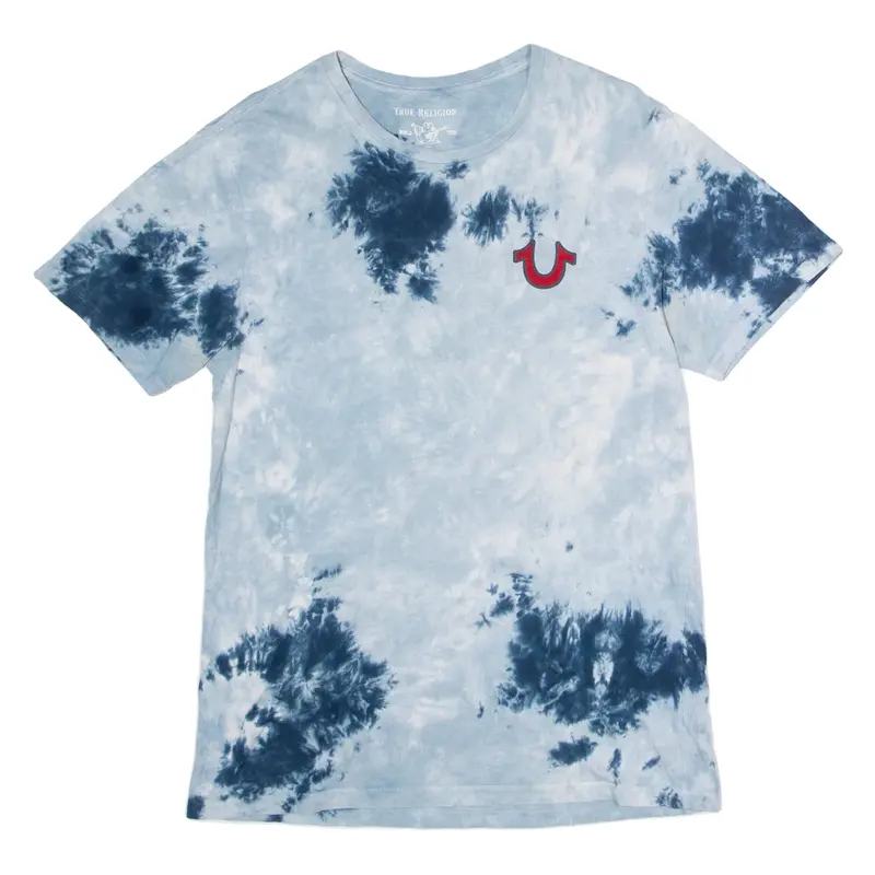 TRUE RELIGION Mens Tie Dye T-Shirt Blue Crew Neck M