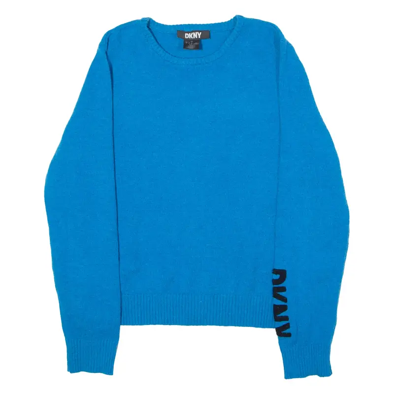 DKNY Womens Jumper Blue Crew Neck Tight Knit L