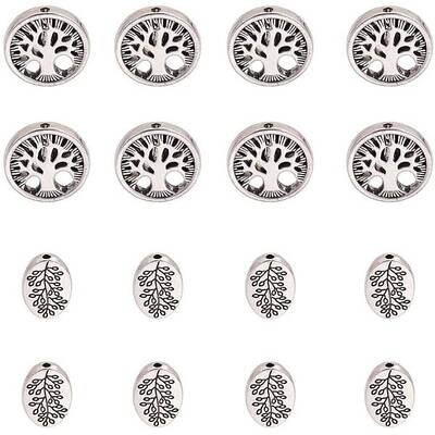 60pcs Antique Silver Oval & Round Tibetan Alloy Tree of Life Family Spacer Beads Jewelry Findings for Bracelet Necklace Jewel...