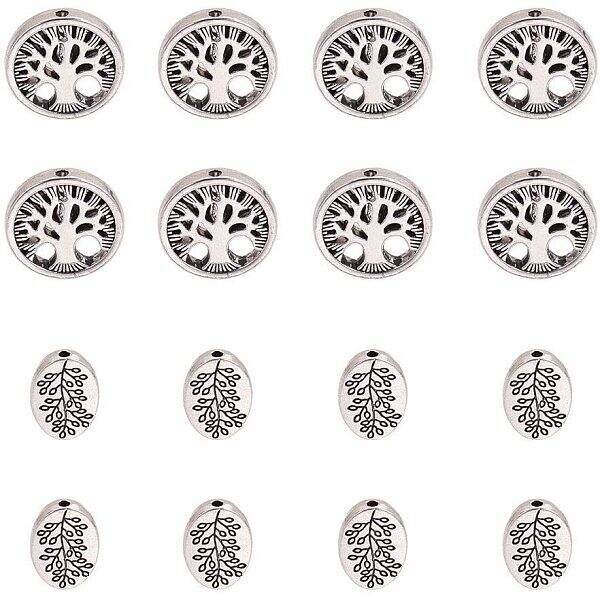60pcs Antique Silver Oval & Round Tibetan Alloy Tree of Life Family Spacer Beads Jewelry Findings for Bracelet Necklace Jewel...