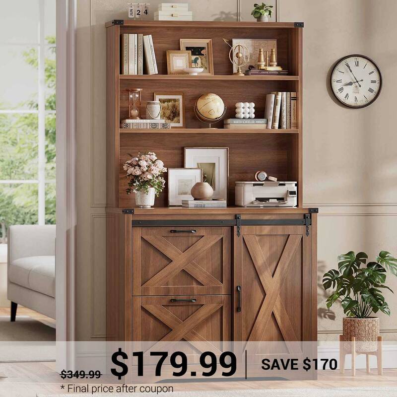 SEDETA ® 31.5 Inch Farmhouse File Cabinet with 2 Drawer Printer Stand Storage Shelf Sliding Door Filing Cabinet fits Letter ...