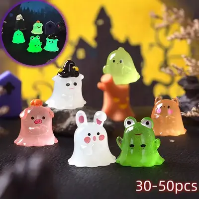 Random Color Cute Ghost Design Resin Ornament, 30/50pcs Luminous Miniature Decoration, DIY Decorative Accessories for Home Ga...