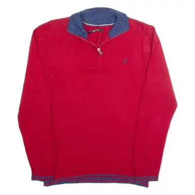 NAUTICA Mens Jumper Red 1/4 Zip Tight Knit S