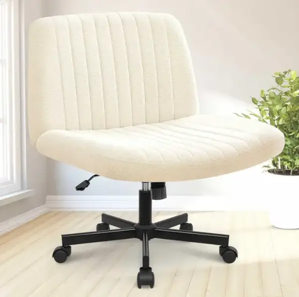 NEO CHAIR Criss Cross Chair with Wheels, Armless Cross Legged Office Desk Chair, Wide Comfy Vanity Rolling Swivel Modern Comf...