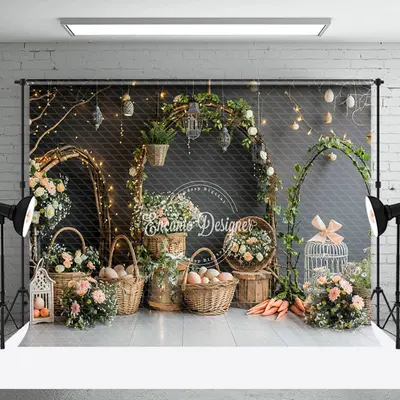 Gradient Black Grey Floral Easter Photo Backdrop - Aperturee