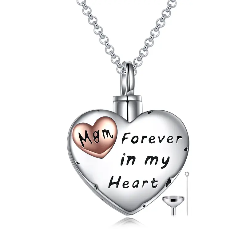 Sterling Silver Two-tone Mother Urn Necklace for Ashes with Engraved Word