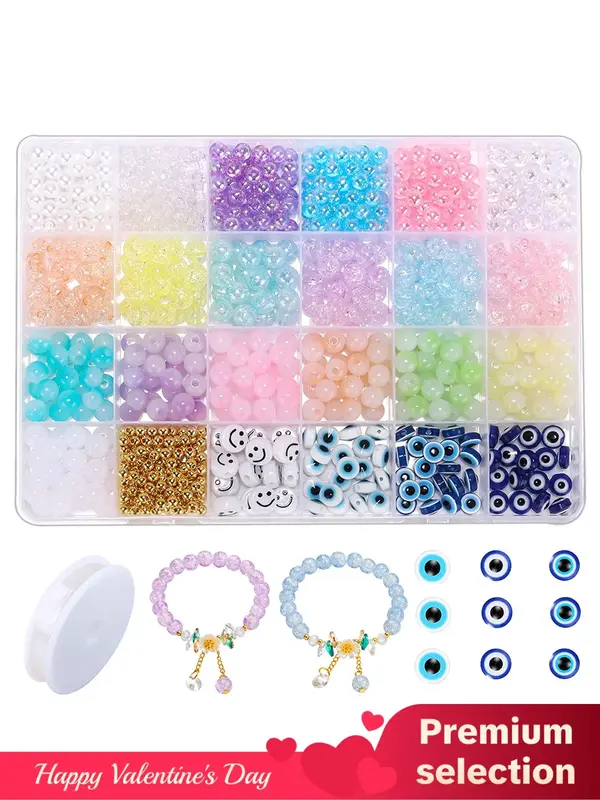 1 Box Smile Pattern Eye Design Beads for Jewelry Making, Diy Crafts Kit Bracelet Making Kit with String, for Beginners Diy Ar...