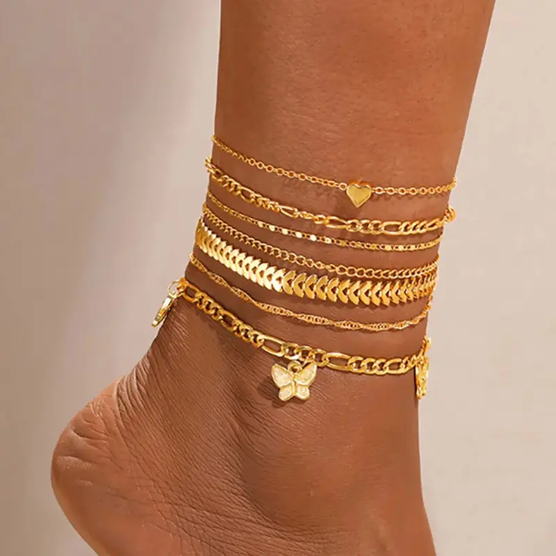 Love butterfly pendant multi-layer anklet elegant personality versatile creative fashion beach anklet set