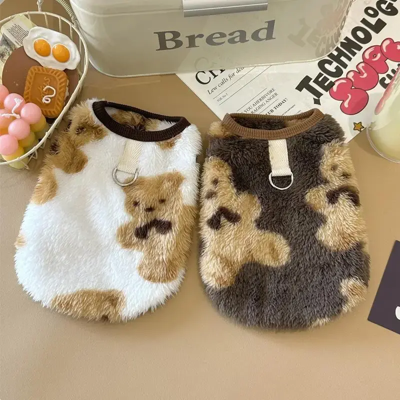 Cute Bear Print Pet Hoodies, Autumn & Winter Plush Pet Clothes, Warm Pet Clothing for Small Dogs & Cats, Christmas, Christma...