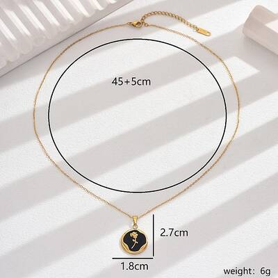 Vintage Luxury Stainless Steel Enamel Rose Pendant Necklaces for Women Daily Wear