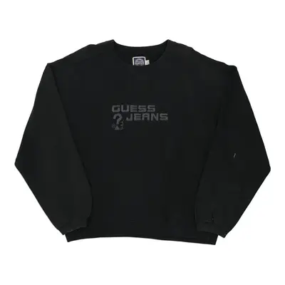 Guess Spellout Sweatshirt - Large Black Cotton Blend