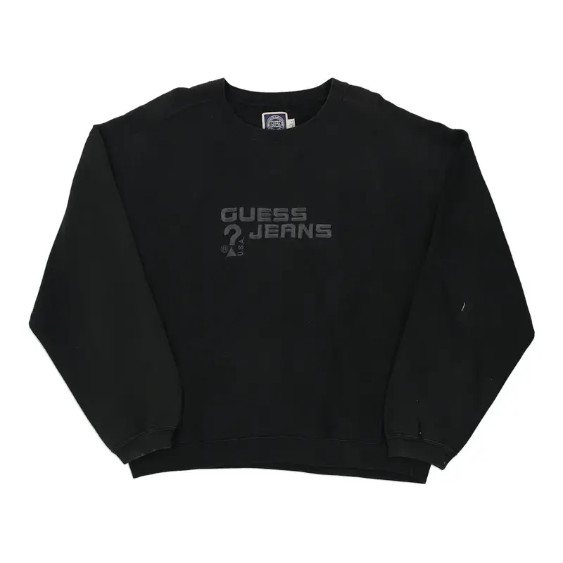Guess Spellout Sweatshirt - Large Black Cotton Blend