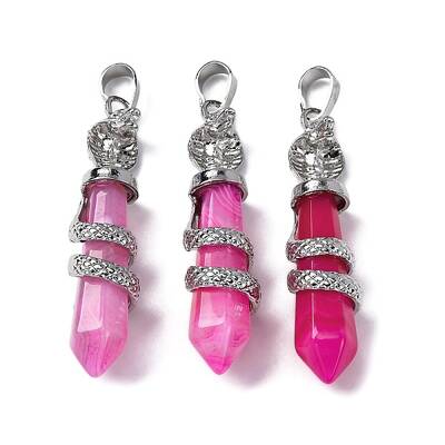 Natural Hot Pink Banded Agate(Dyed & Heated) Pendants