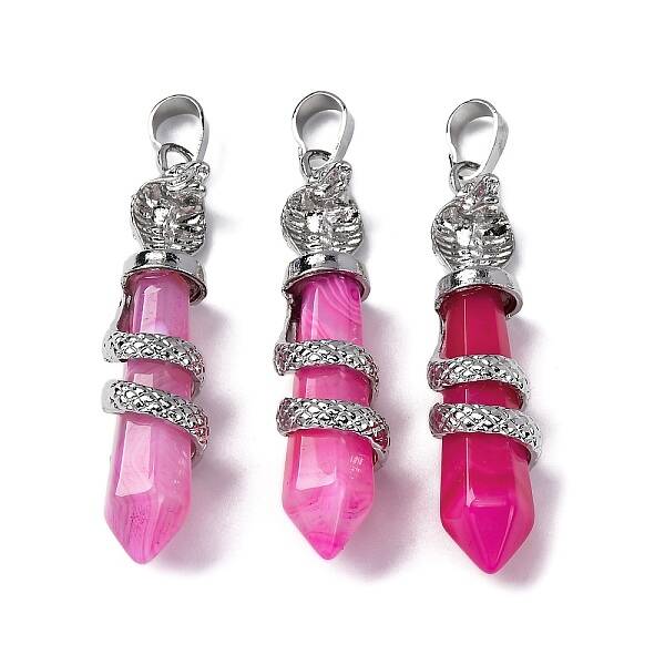 Natural Hot Pink Banded Agate(Dyed & Heated) Pendants