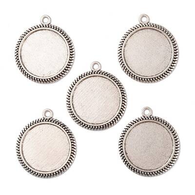 Tibetan Style Alloy Flat Round Pendant Cabochon Settings