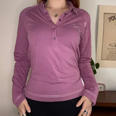 Champion Long Sleeve Top - Medium Pink Cotton Blend