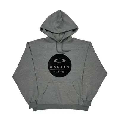 Oakley Spellout Hoodie - Large Grey Cotton Blend