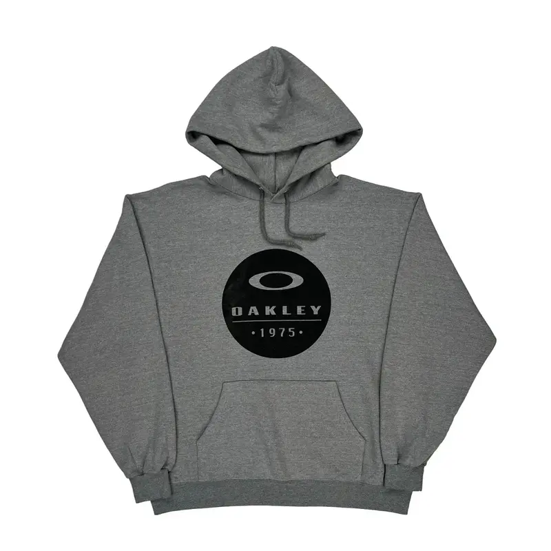 Oakley Spellout Hoodie - Large Grey Cotton Blend