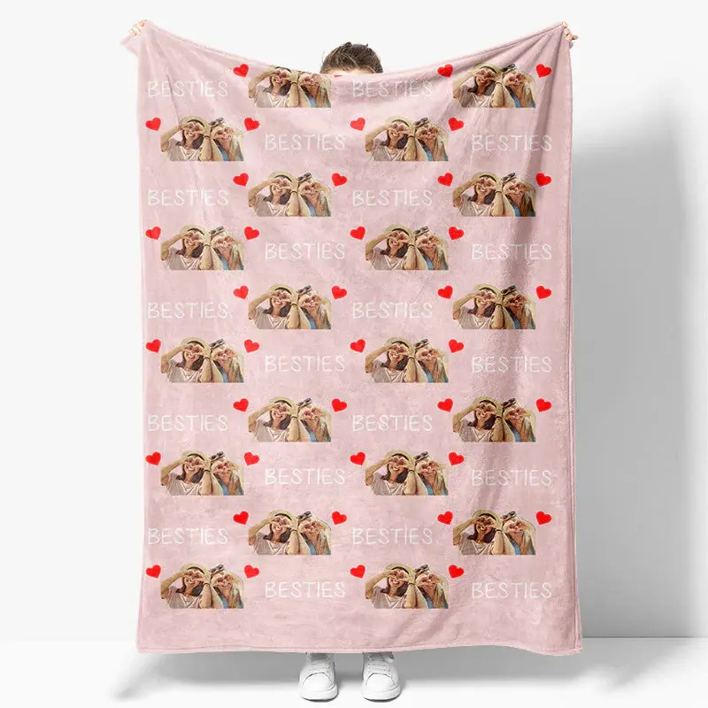 Aperturee Personalized Red Heart Pink Bestie Photos Blanket - Aperturee