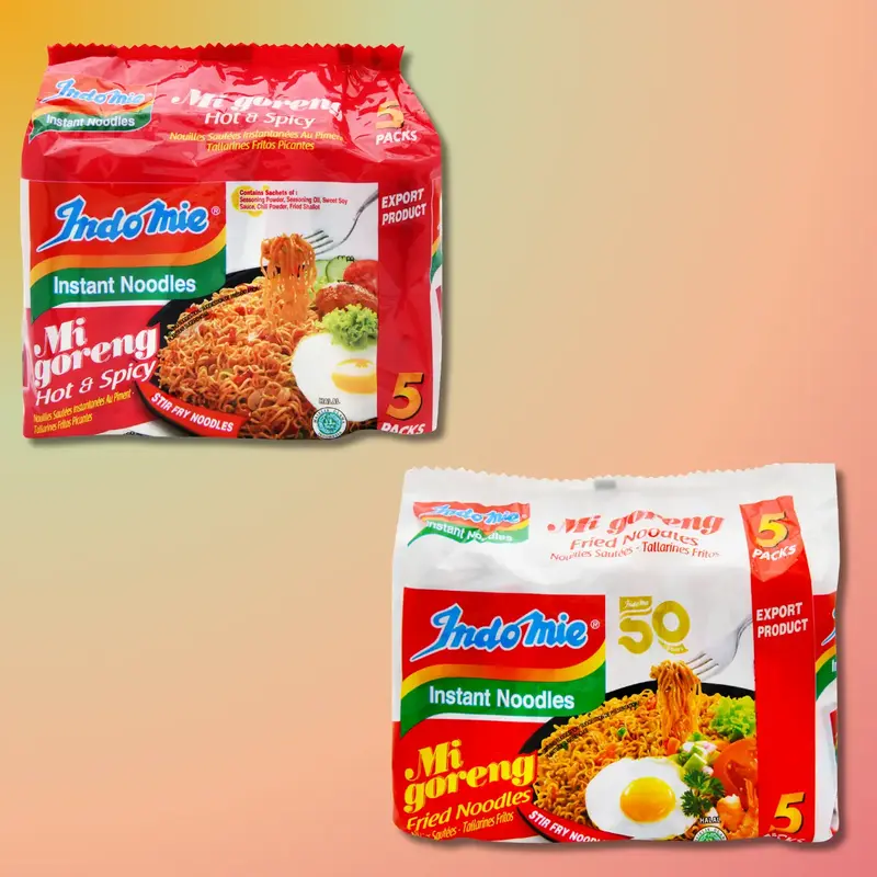Indomie Indonesian Mi Goreng Instant Stir-Fried Noodles 5pk - Original / Hot&Spicy Flavor Food Flavored Savory Pansit