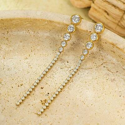 Stainless Steel Clear Cubic Zirconia Tassel Stud Earrings