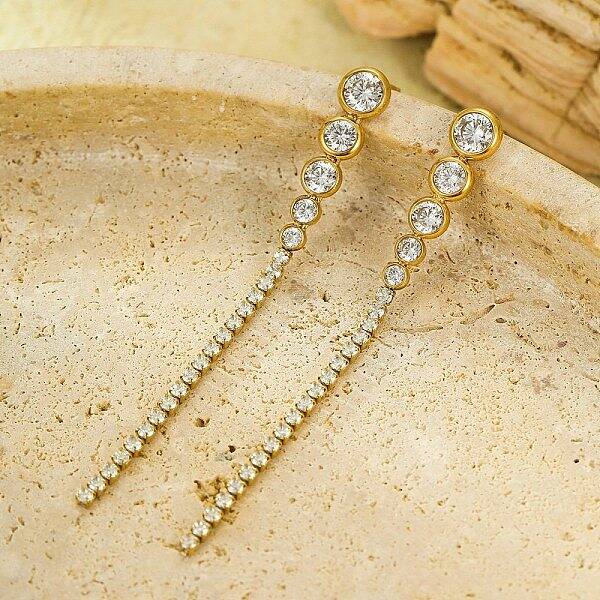 Stainless Steel Clear Cubic Zirconia Tassel Stud Earrings