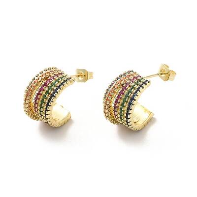 Brass Micro Pave Colorful Cubic Zirconia Stud Earrings