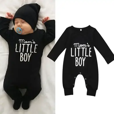 Newborn Infant Baby Boy Mom's Little Boy Print Long Sleeve Romper  Jumpsuit Bodysuit Clothes