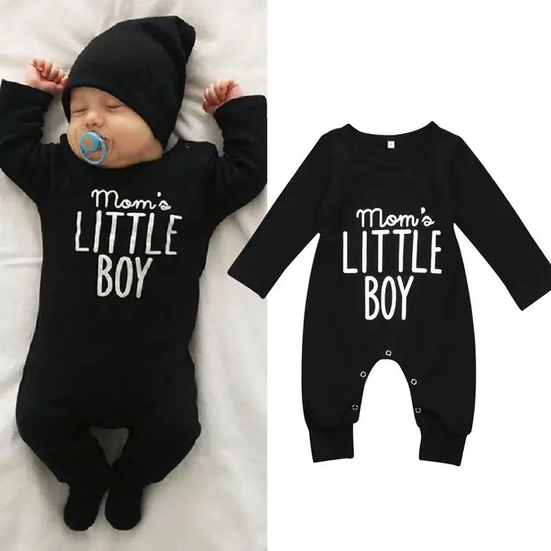Newborn Infant Baby Boy Mom's Little Boy Print Long Sleeve Romper  Jumpsuit Bodysuit Clothes