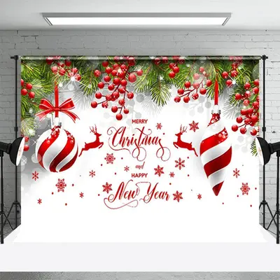 Green Leaves Red Fruit New Year Christmas Backdrop - Aperturee