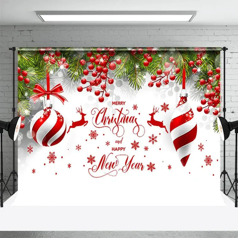 Green Leaves Red Fruit New Year Christmas Backdrop - Aperturee