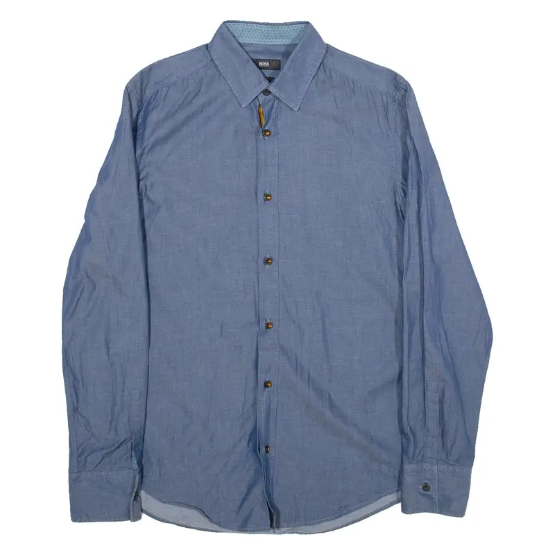 BOSS HUGO BOSS Slim Fit Mens Plain Shirt Blue Long Sleeve S